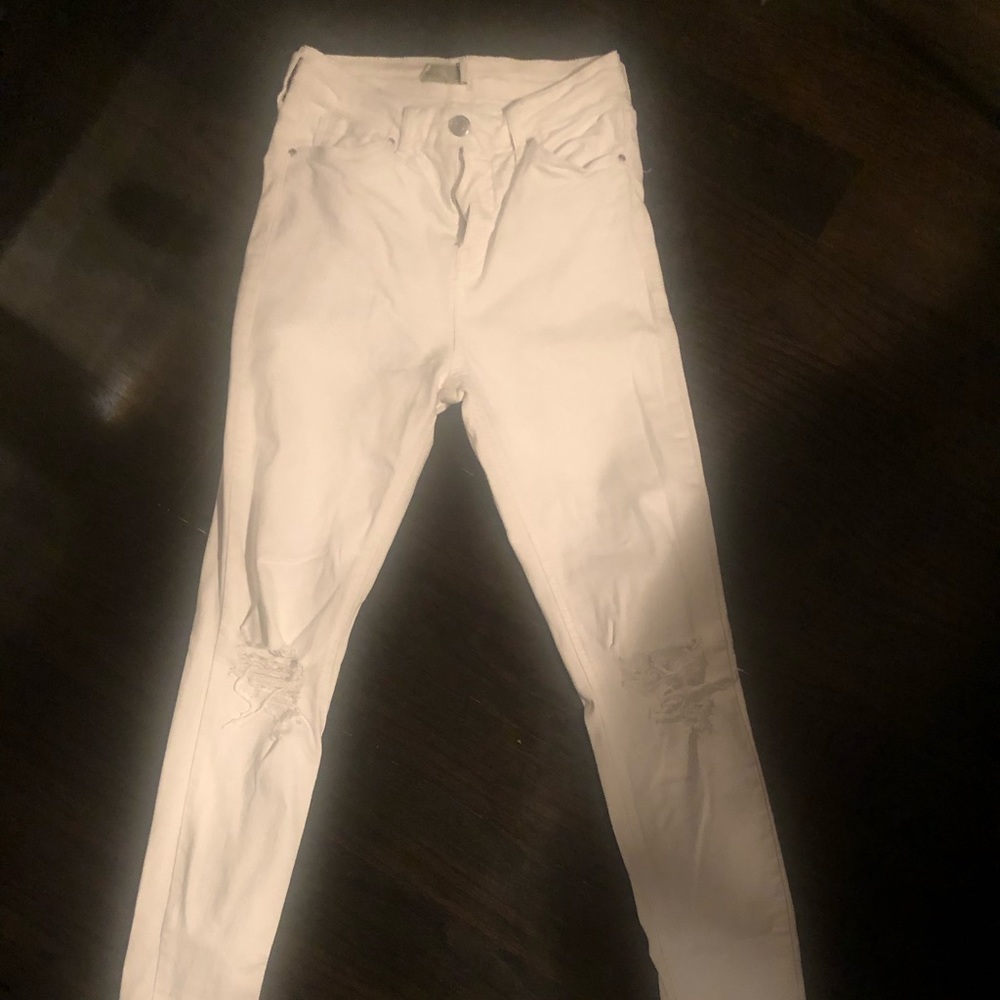 Topshop White Jamie distressed ripped knee jeans